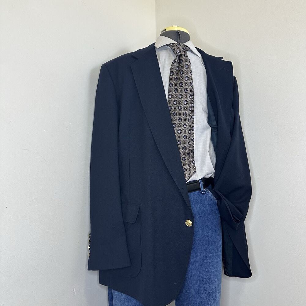 Mens 46L Blazer Navy Blue Wool 2 Button 3XL 50" Sport Coat Suit Jacket VTG USA